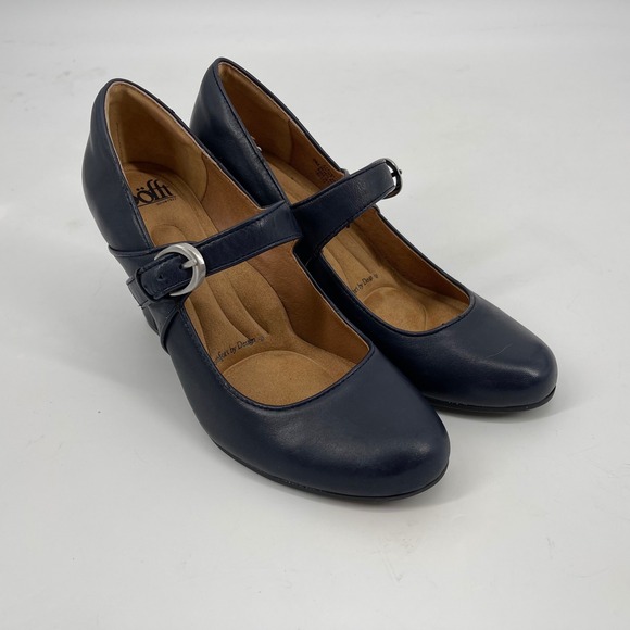 Sofft Shoes - Sofft Leslie Comfort Navy Blue Leather Mary Jane Block Heel Dress Shoes Size 8M